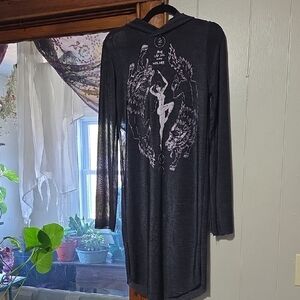 Vintage Toxic Vision Sheer Black Long Sleeve Dress with Wolf & Woman Design